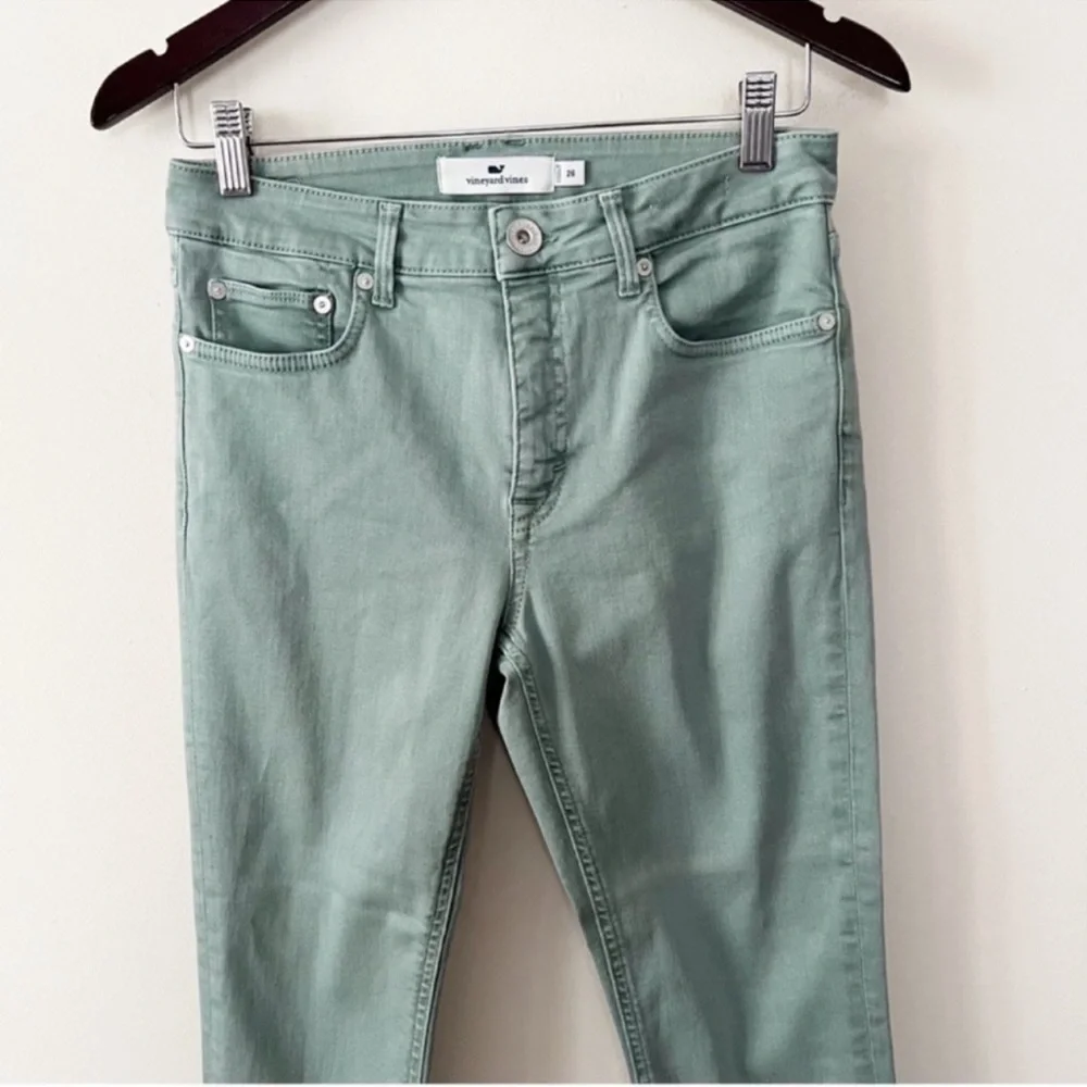 Vineyard Vines Jamie High Rise Jeans Garment Dyed Sea Clay Green Size 26